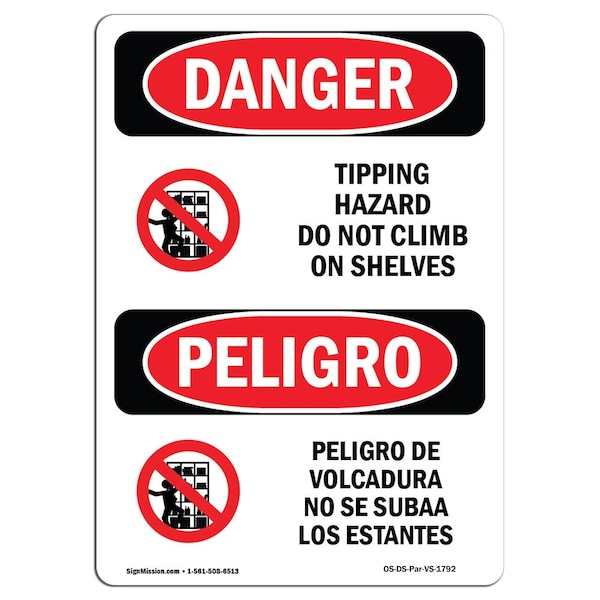 Signmission OSHA Danger, Tipping Hazard Do Not Climb Bilingual, 10in X 7in Rigid Plastic, OS-DS-P-710-VS-1792 OS-DS-P-710-VS-1792 - main